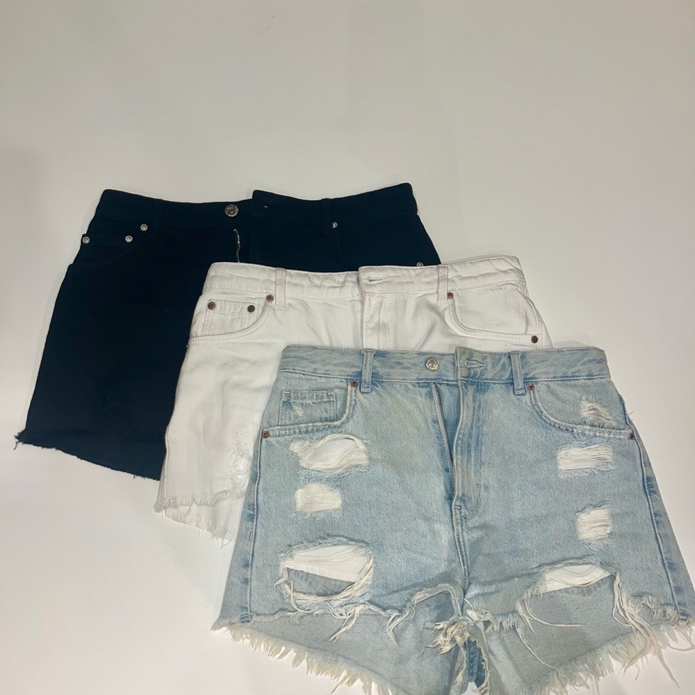 Bershka Denim Shorts Set Basic Colors Blue White Black